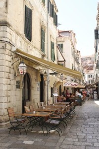 A restaurant patio with an awning provides great curb appeal.  